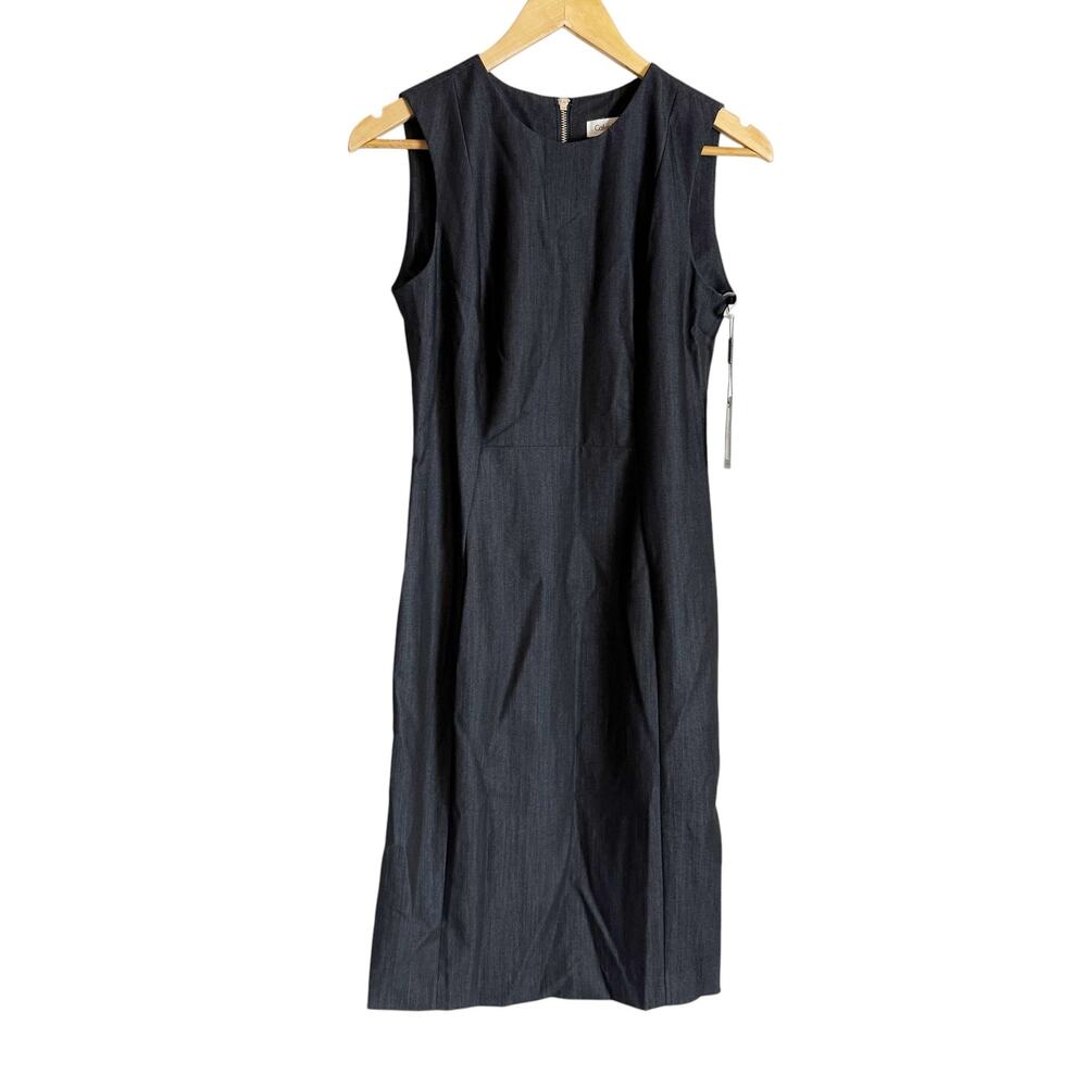 Calvin Klein Dark Indigo Chambray Sleeveless Knee Length Sheath Office Dress 4